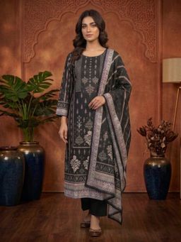 INDDUS - Women Ethnic Motifs Black Printed Zari Embroidered Kurta and Pant with Dupatta