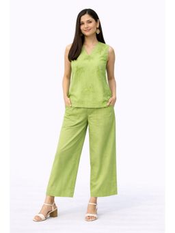 MYSHKA - Women Green Pure Cotton Embroidered Co-Ord Set