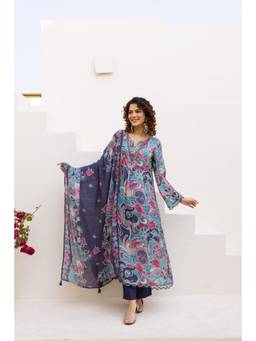 Nehamta - Women Multi-Color Chanderi Abstract Kurta with Pant and Dupatta