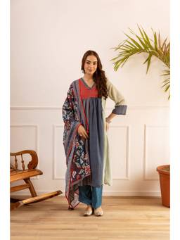 Nehamta - Women Multi-Color Muslin Abstract Kurta with Pant and Dupatta