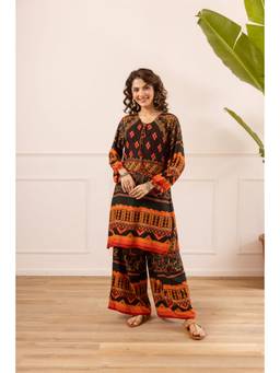 Nehamta - Women Black Viscose Rayon Geometric Kurta with Palazzo