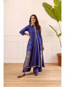 Nehamta - Women Blue Viscose Rayon Printed Kurta with Palazzo
