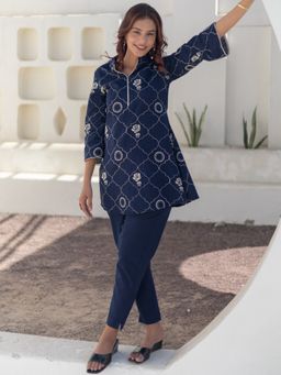 Sooti Syahi - Women Blue Cotton Geometric Co-Ord Set
