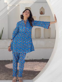 Sooti Syahi - Women Blue Cotton Floral Co-Ord Set