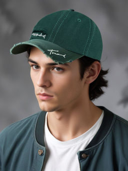 CHOKORE - Men Green Ripped Denim Style Baseball Cap
