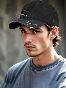 CHOKORE - Men Black Ripped Denim Style Baseball Cap