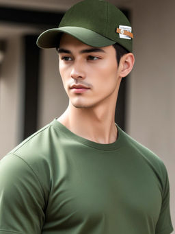 CHOKORE - Men Green Casual Curved Brim Leather Adjustable & Cotton Baseball Cap
