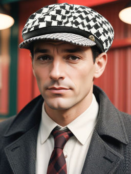 CHOKORE - Men Black Trendy Vintage Checkerboard Cotton Beret Cap