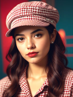 CHOKORE - Unisex Red Classy Retro Houndstooth Pattern Beret Cap