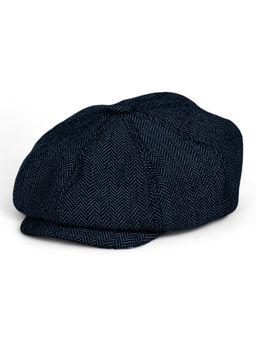 CHOKORE - Men Navy Blue Versatile Herringbone Patterned Vintage Baker Boy Cap