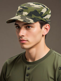 CHOKORE - Men Green Camouflage Flat Top Cap