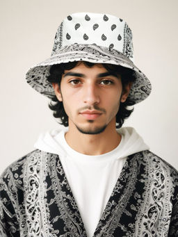 CHOKORE - Men White Paisley Print Reversible Bucket Hat
