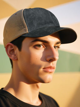 CHOKORE - Men Grey Denim Baseball Cap with Mesh Detailing