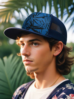 CHOKORE - Men Blue Printed Flat Brim Baseball Cap with Mesh Detailing