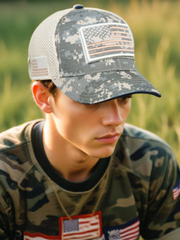 CHOKORE - Men Grey Camouflage Patch Baseball Cap with Mesh Detailing
