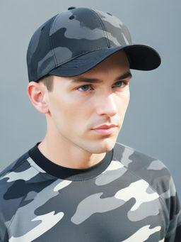 CHOKORE - Men Grey Structured Cotton Camouflage Baseball Cap