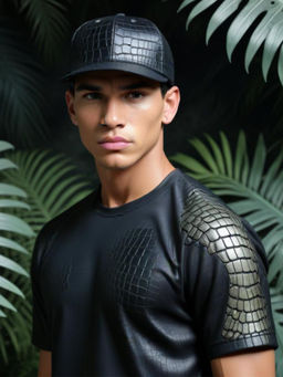 CHOKORE - Men Black Crocodile Skin Print Leather Baseball Cap