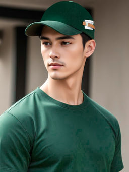 CHOKORE - Men Green Curved Brim Leather Label Baseball Cap