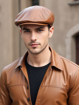 CHOKORE - Men Brown Rivet Detailing Pu Leather Ivy Flat Cap