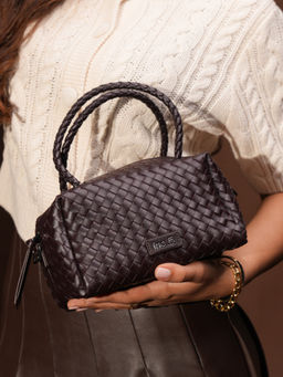Inc.5 - Womens Coffee Brown Woven Handbag with Detachable Strap