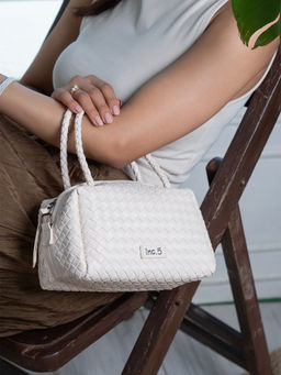 Inc.5 - Womens Cream Woven Handbag with Detachable Strap