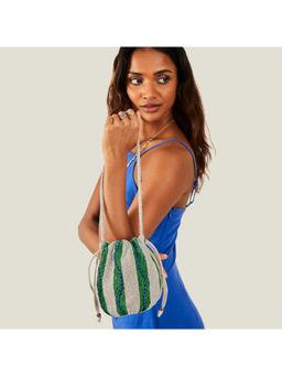Accessorize London - Women White Hand Beaded Stripe Potli Bag