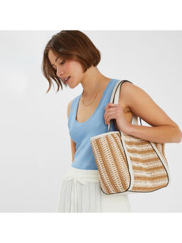 Accessorize London - Women Beige Mixed Weave Tote Bag