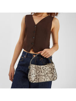 Accessorize London - Women Grey Snake Print Curved Sling Bag