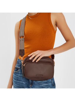 Accessorize London - Women Chocolate Brown Dina Double Zip Sling Bag