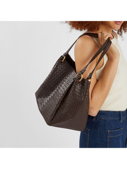 Accessorize London - Women Chocolate Brown Woven Tote Bag