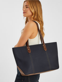Accessorize London - Women Navy Blue Colorblock Zip Top Tote Bag