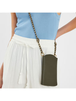 Accessorize London - Women Green Cord Strap Phone Bag