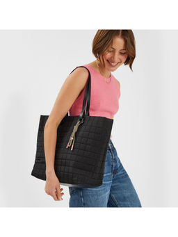 Accessorize London - Women Black Nylon Quilt Tote Bag