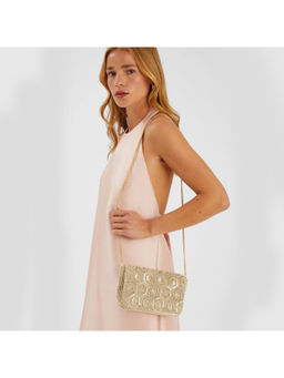 Accessorize London - Women Gold Embellished Fold Over Clutch with Detachable Strap