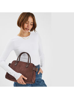 Accessorize London - Women Chocolate Brown Suedette Handheld Bag with Detachable Strap