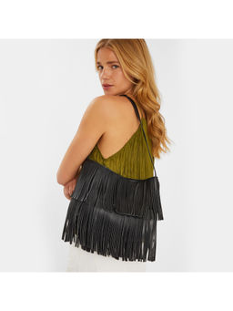 Accessorize London - Women Black Fringe Shoulder Bag