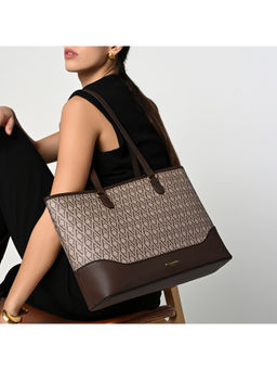 Accessorize London - Women Brown Zoya Monogram Tote Bag