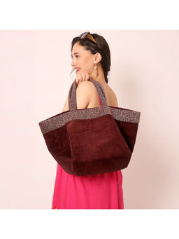 Accessorize London - Women Maroon Statement Cord with Artisan Beads Tote Bag