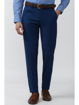 Peter England - Men Navy Solid Slim Fit Formal Trousers