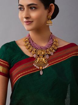 Joules By Radhika - Purple Brass Necklace And Earrings (Set of 2)