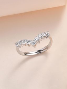 Ornate Jewels - 925 Silver American Diamond Chevron Adjustable Ring for Women and Girls (Adjustable)