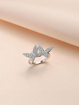 Ornate Jewels - 925 Silver American Diamond Twin Butterfly Ring for Women and Girls