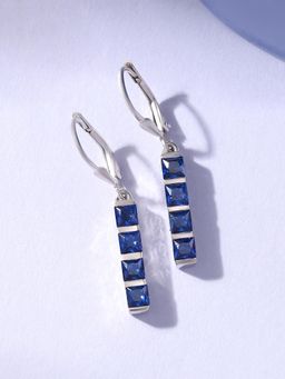Ornate Jewels - 925 Silver Square Blue Sapphire Dangle Earring for Women and Girls
