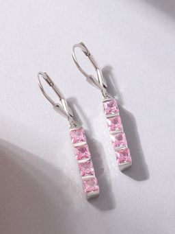 Ornate Jewels - 925 Silver Square Pink American Diamond Dangle Earring for Women and Girls