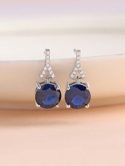 Ornate Jewels - 925 Silver Round Blue Sapphire Stud Earring for Women and Girls