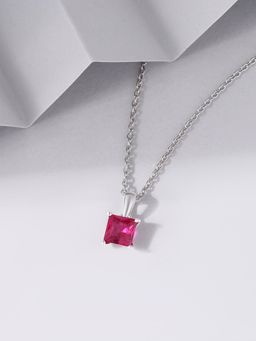 Ornate Jewels - 925 Silver Square Red Ruby Solitaire Pendant With Chain for Women and Girls (One Size)
