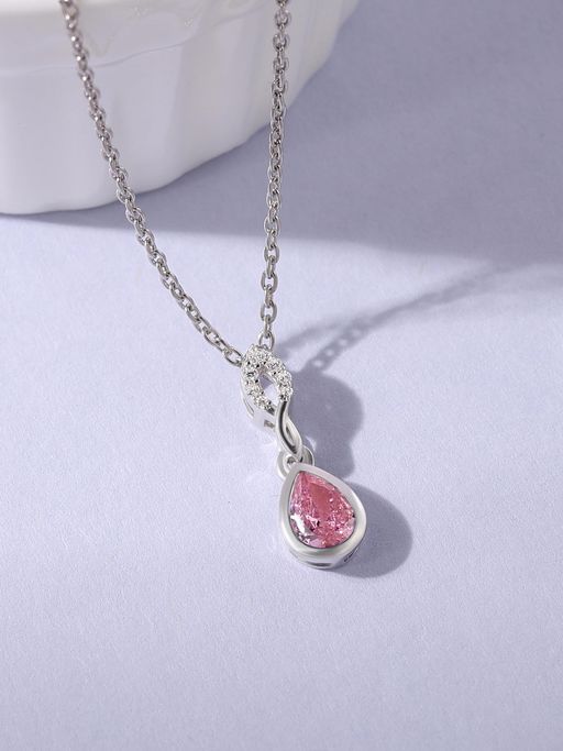 Ornate Jewels 925 Silver 0.8 Carat Pink CZ Solitaire Pendant With Chain for Women and Girls