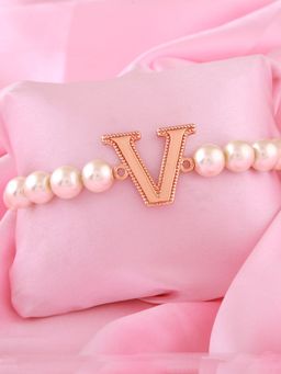 Estele - Rose Gold Plated Versatile V Letter Pearl Bracelet for Women