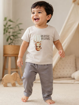 Bontots - Beige Kids Unisex Lyocell Cotton T-Shirt With Pyjama