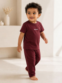 Bontots - Maroon Kids Unisex Lyocell Cotton T-Shirt With Pyjama